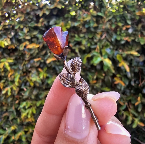 Vtg Amber Rose on Sterling - Picture 1 of 8